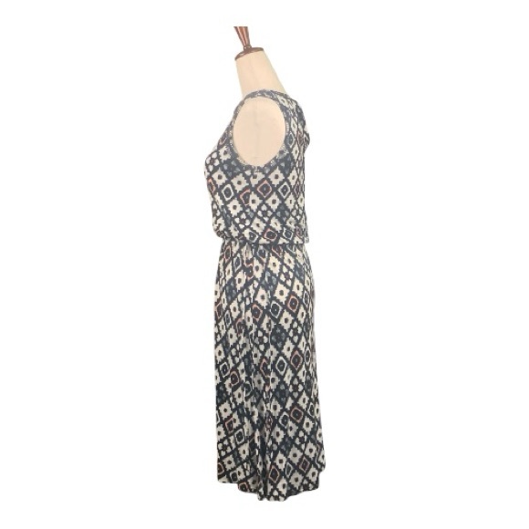 Loft Blouson Sleeveless Geometric Summer Dress Midi Drawstring Coastal Size XS - Picture 4 of 12